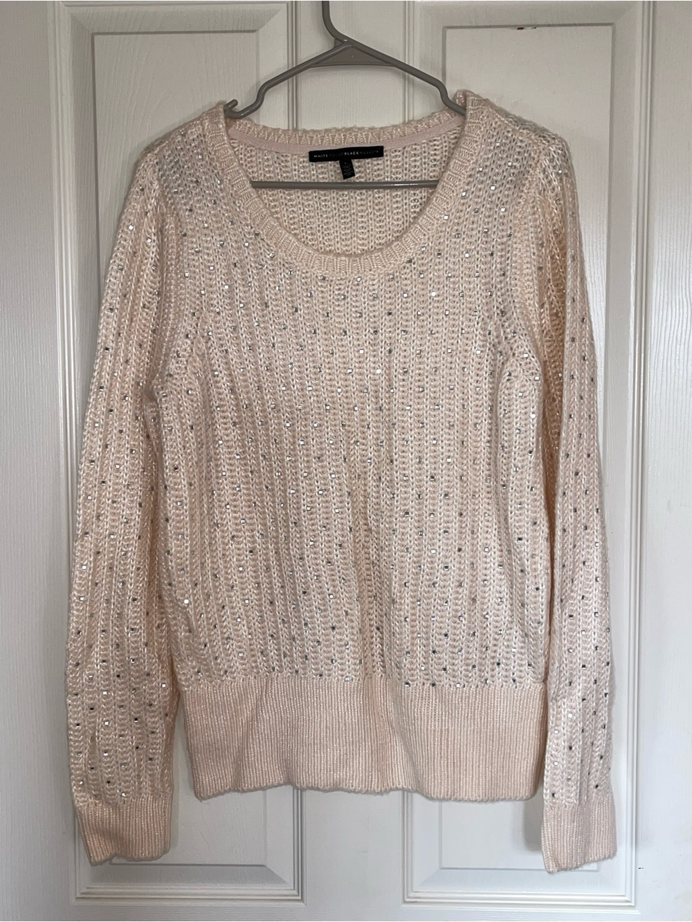 White House black market wool blend knit rhinestone sweater size L